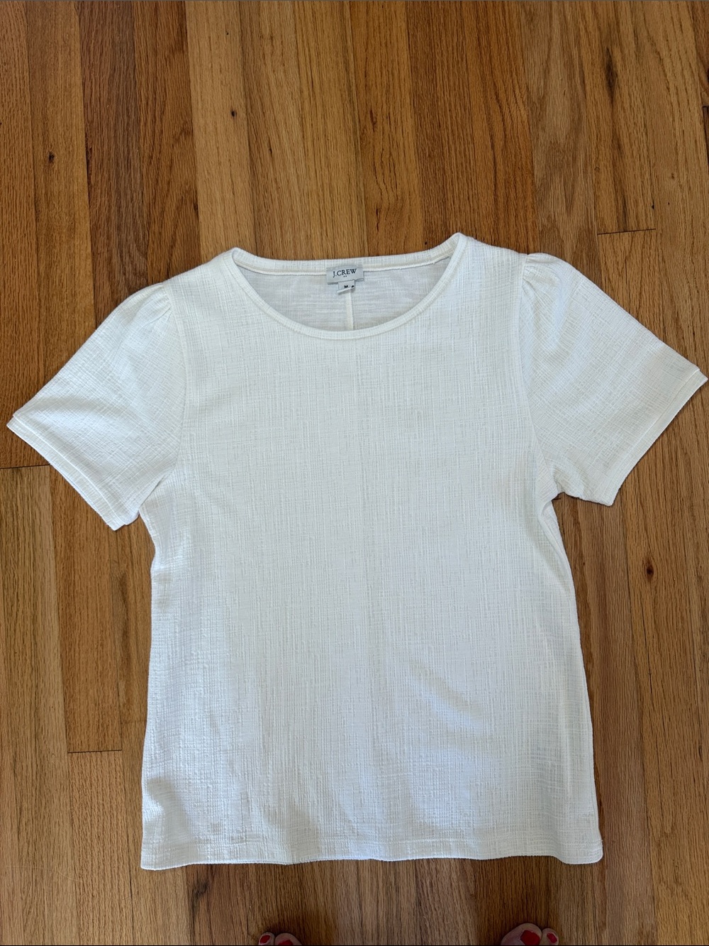 J. Crew Cream/Off-White Short Sleeve Textured Crewneck Top